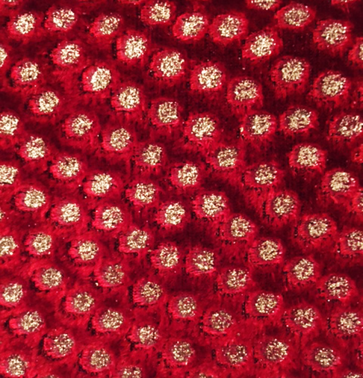 Burnout fabric in red polka dots