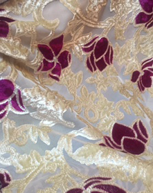 white -magenta flower devore velvet /Burntout fabric